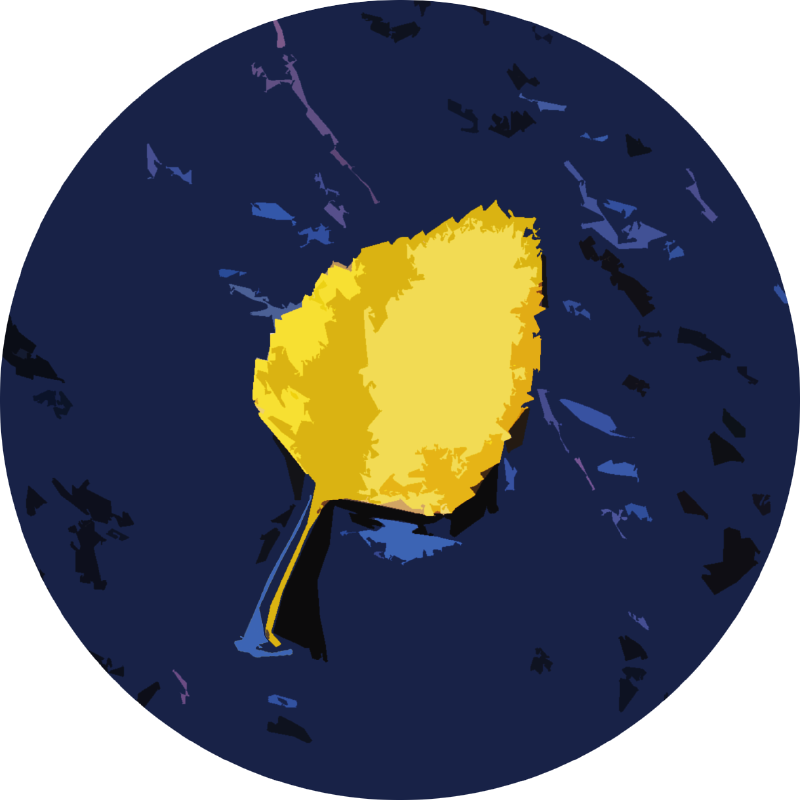 A small logo of a yellow leaf against a blue background, made in Photoshop using the cutout filter