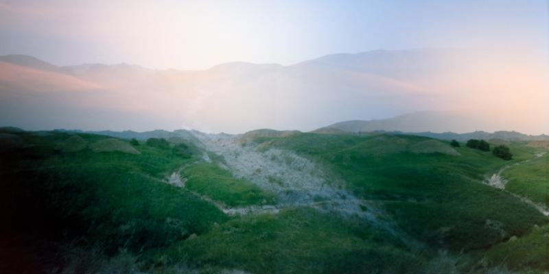Double exposure of a dusky Badlands scene made using a pinhole camera
