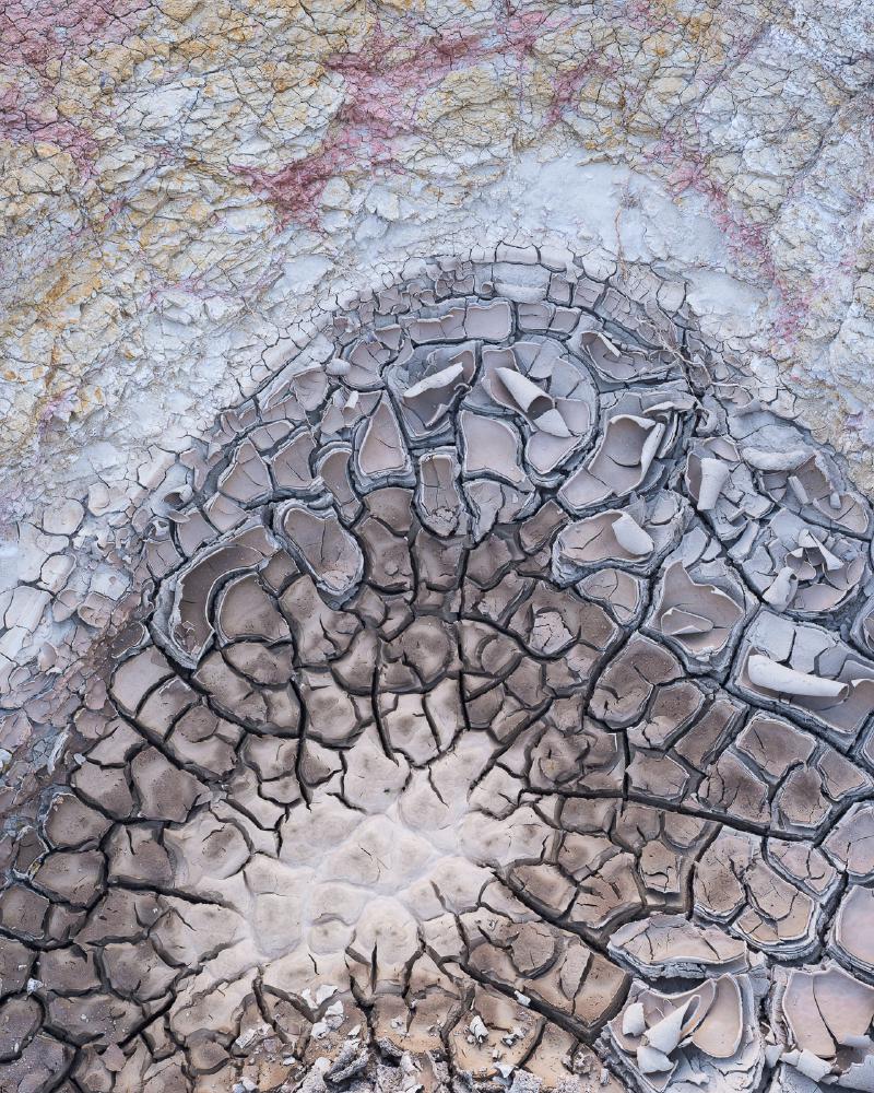 Vibrant mudcracks in Badlands National Park